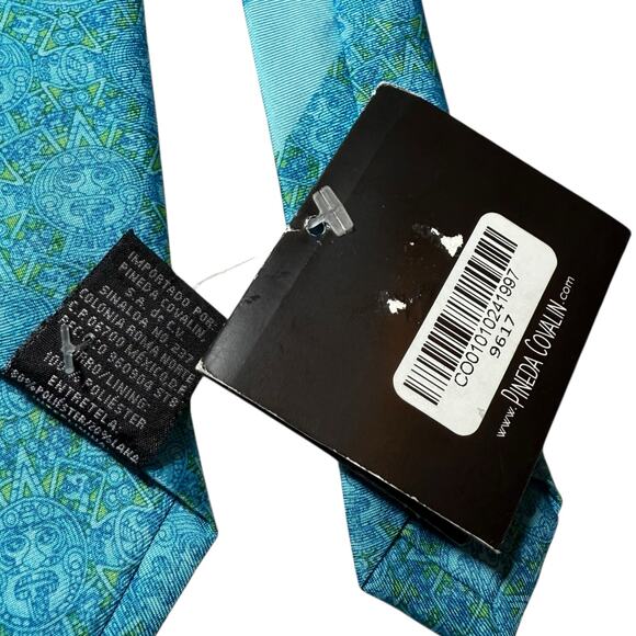 NEW Pineda Covalin 100% Silk Tie Piedra Del Sol Sun Stone Mexico Turquoise Blue - Picture 9 of 11